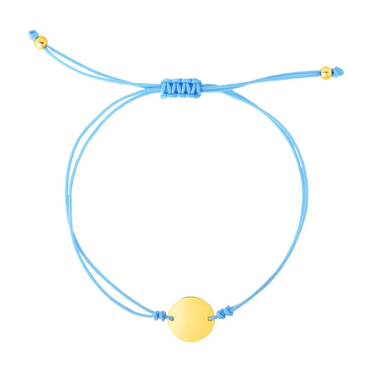 9 1/4 inch Blue Cord Adjustable Bracelet with 14k Yellow Gold Circle RCJ Bracelets  CELESTIA LUXE JEWELLERS