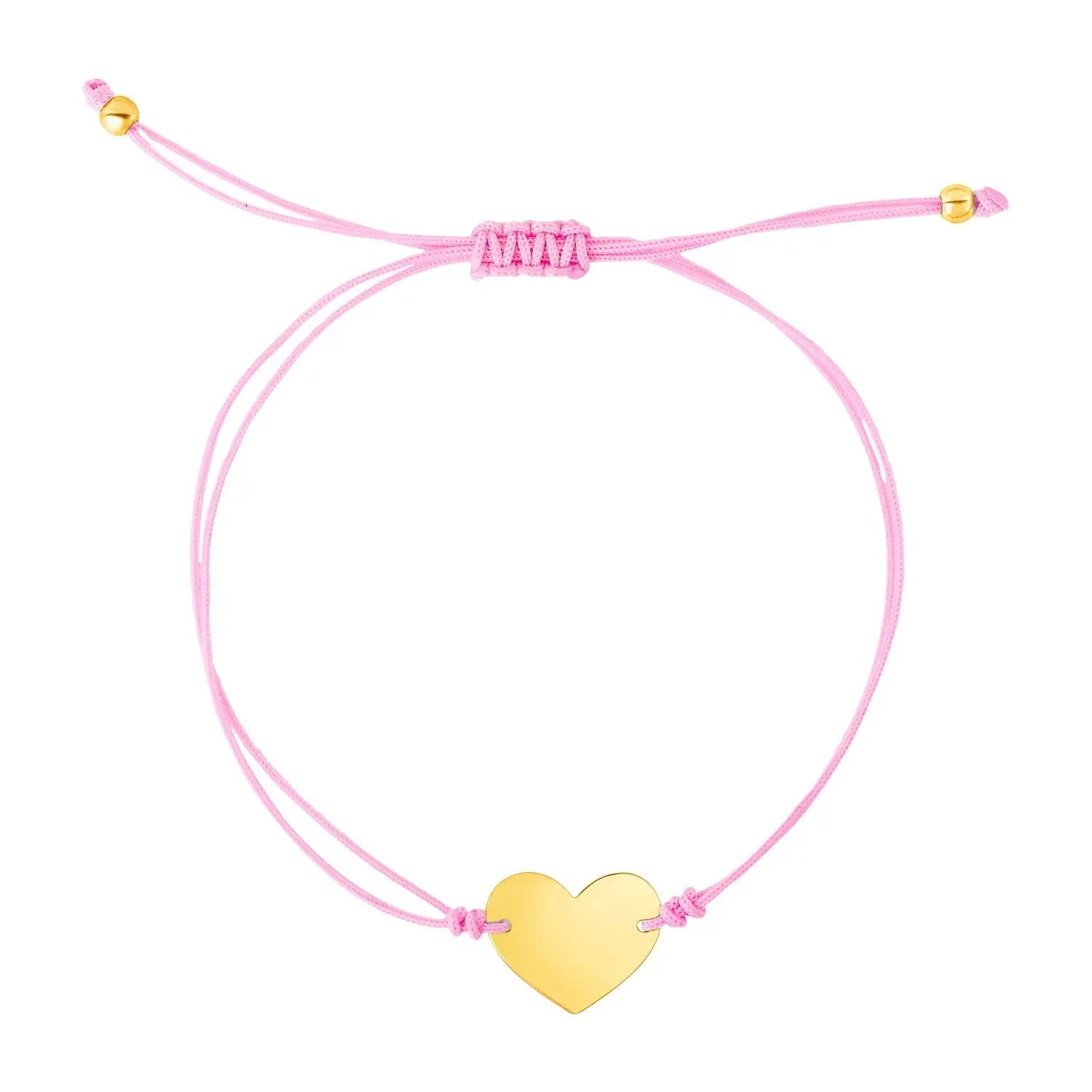 9 1/4 inch Pink Cord Adjustable Bracelet with 14k yellow Gold Heart RCJ Bracelets  CELESTIA LUXE JEWELLERS