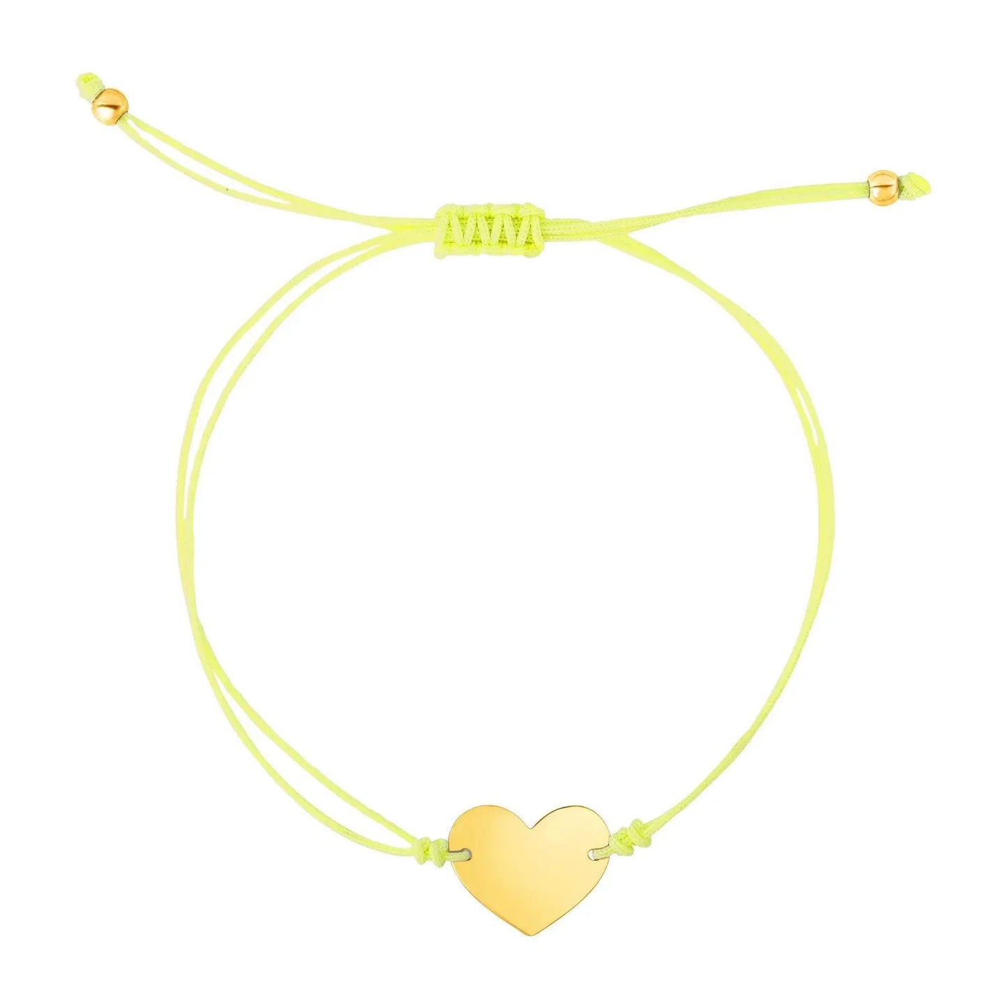9 1/4 inch Yellow Cord Adjustable Bracelet with 14k yellow Gold Heart RCJ Bracelets  CELESTIA LUXE JEWELLERS