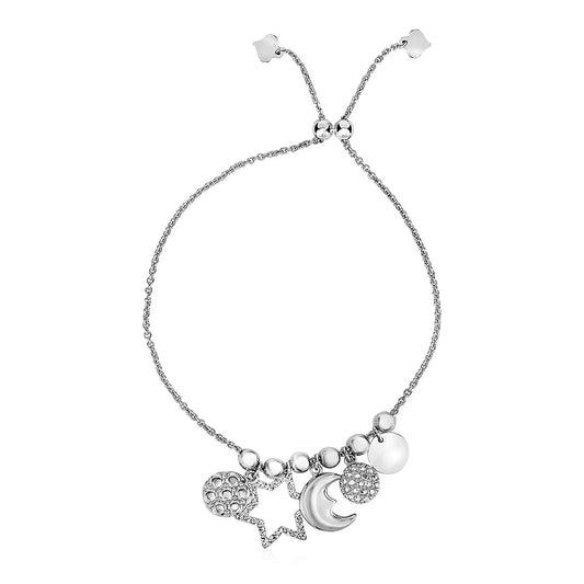 Adjustable Bead Bracelet with Celestial Charms in Sterling Silver RCJ Bracelets  CELESTIA LUXE JEWELLERS