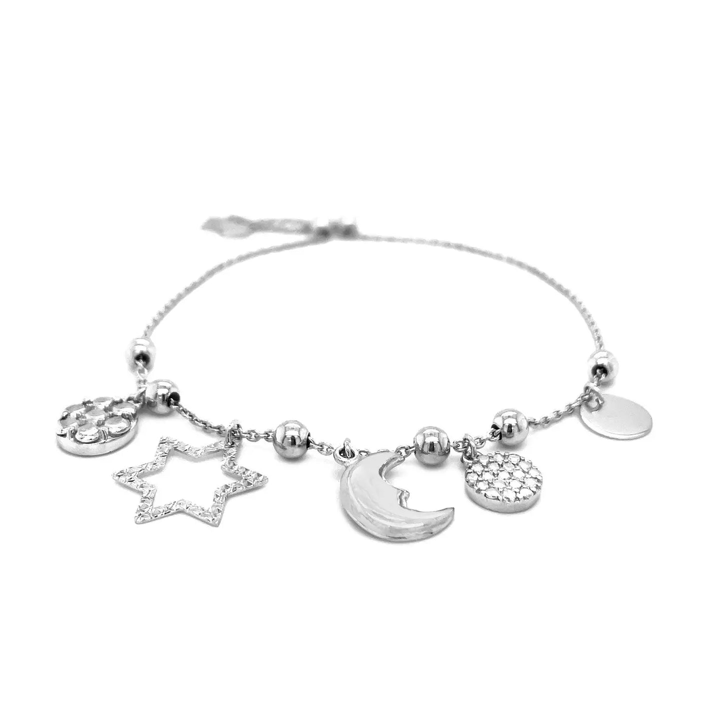 Adjustable Bead Bracelet with Celestial Charms in Sterling Silver RCJ Bracelets  CELESTIA LUXE JEWELLERS