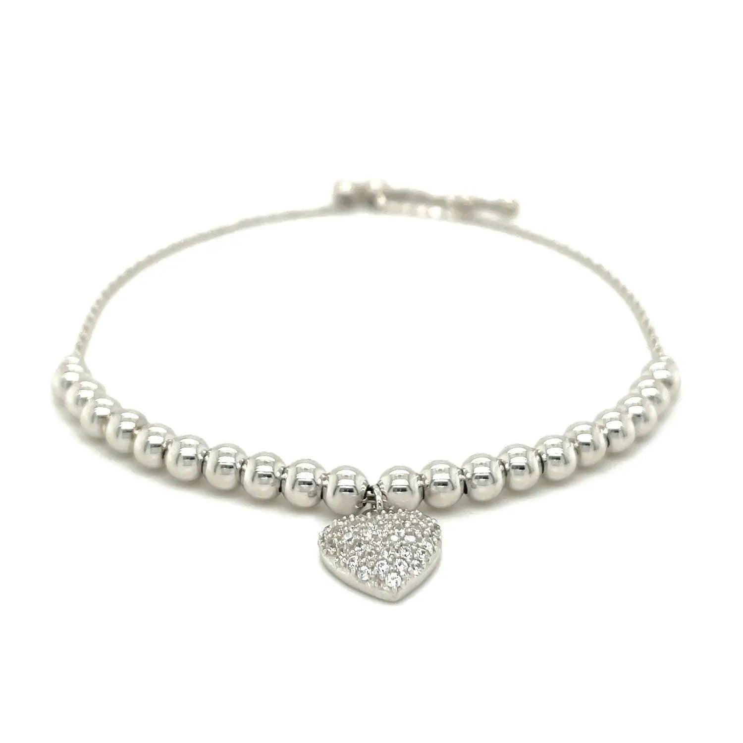 Adjustable Bead Bracelet with Round Charm and Cubic Zirconias in Sterling Silver RCJ Bracelets  CELESTIA LUXE JEWELLERS