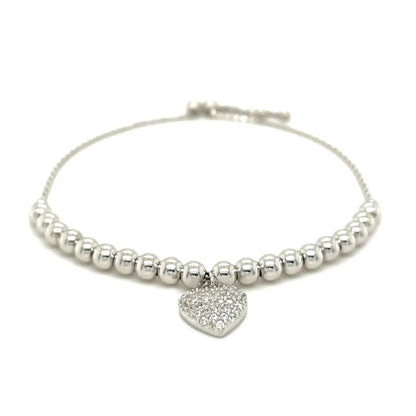 Adjustable Bead Bracelet with Round Charm and Cubic Zirconias in Sterling Silver RCJ Bracelets  CELESTIA LUXE JEWELLERS