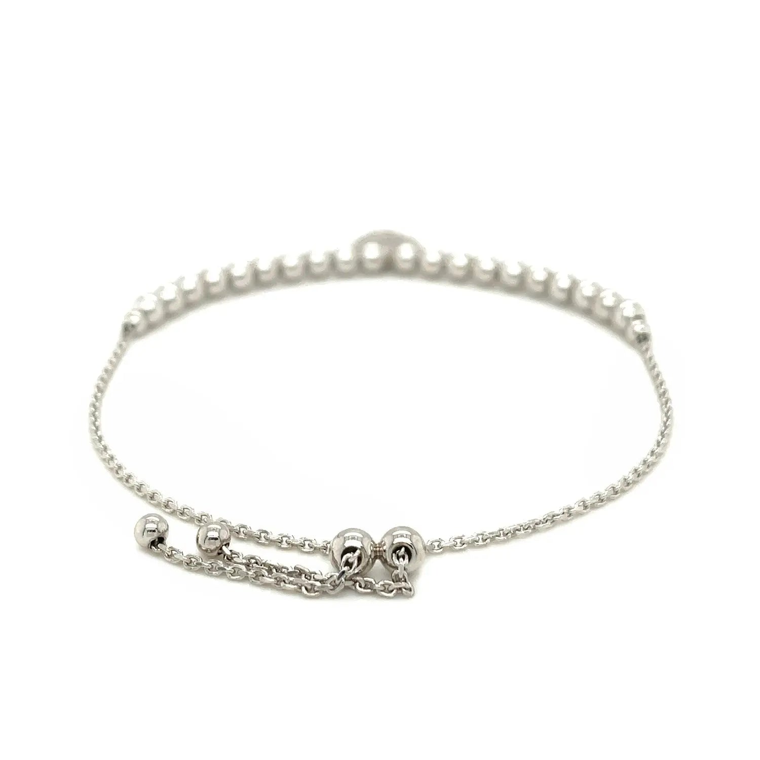 Adjustable Bead Bracelet with Round Charm and Cubic Zirconias in Sterling Silver RCJ Bracelets  CELESTIA LUXE JEWELLERS