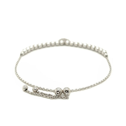 Adjustable Bead Bracelet with Round Charm and Cubic Zirconias in Sterling Silver RCJ Bracelets  CELESTIA LUXE JEWELLERS