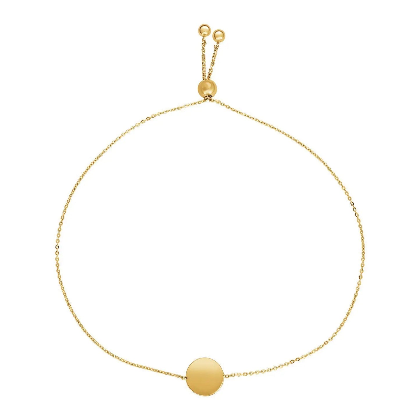 Adjustable Bracelet with Shiny Circle in 14k Yellow Gold (7.50 mm) RCJ Bracelets  CELESTIA LUXE JEWELLERS