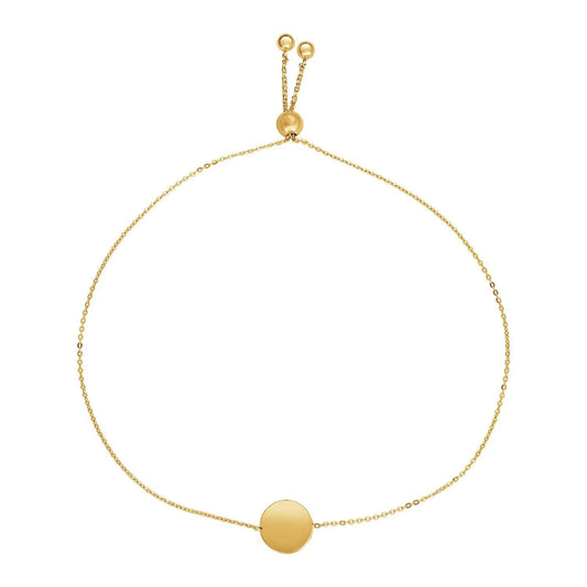 Adjustable Bracelet with Shiny Circle in 14k Yellow Gold (7.50 mm) RCJ Bracelets  CELESTIA LUXE JEWELLERS