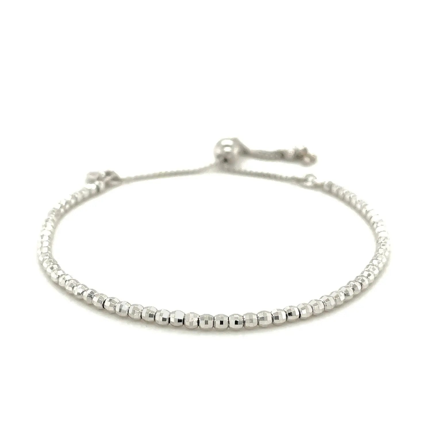 Adjustable Fine Shiny Beaded Bracelet in Sterling Silver (1.50 mm) RCJ Bracelets  CELESTIA LUXE JEWELLERS