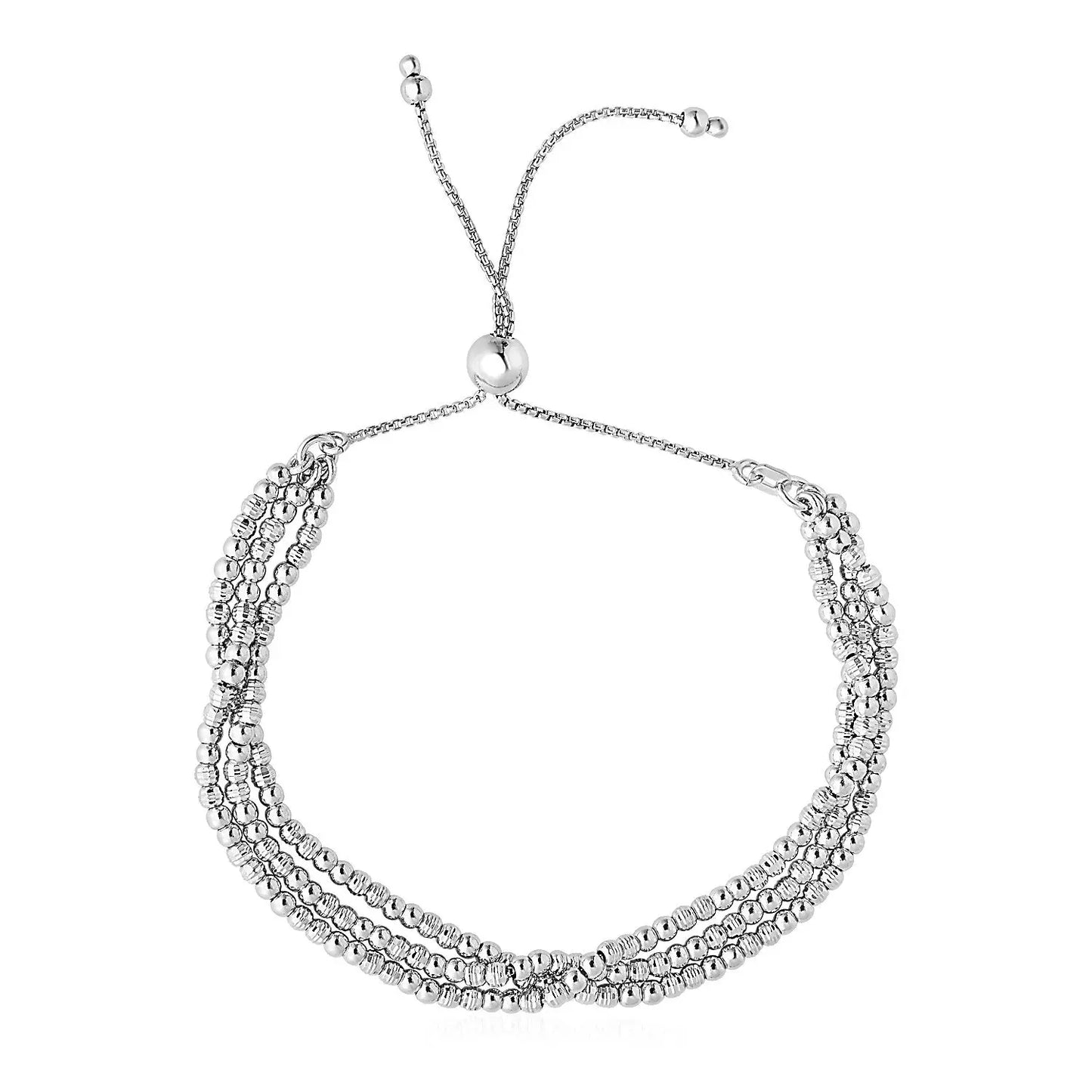 Adjustable Three-Strand Bead Bracelet in Sterling Silver (1.00 mm) RCJ Bracelets  CELESTIA LUXE JEWELLERS