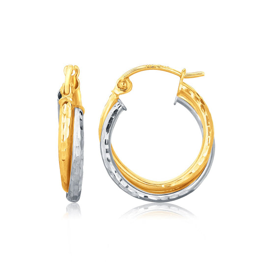 CELESTIALUXEJEWELLERS — 14k Two-Tone Gold Interlaced Hoop Earrings with Hammered Texture