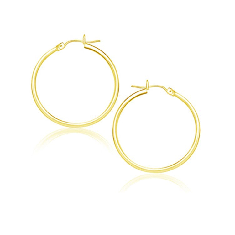14k Yellow Gold Polished Hoop Earrings (2x25 mm) RCJ Earrings  CELESTIA LUXE JEWELLERS