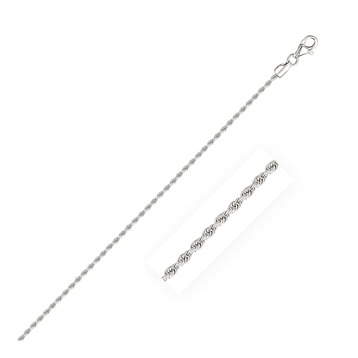 14k White Gold Solid Diamond Cut Rope Chain