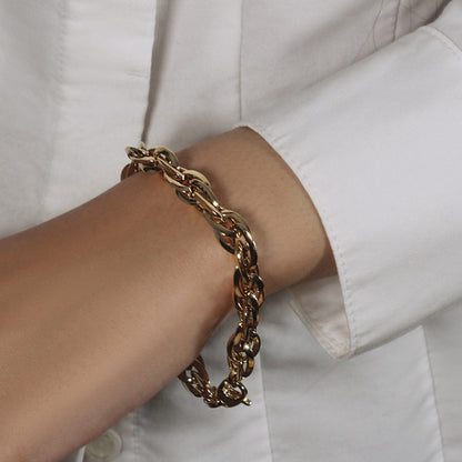 Double Oval Link Chain Bracelet in 14k Yellow Gold (10.00 mm) RCJ Bracelets  CELESTIA LUXE JEWELLERS