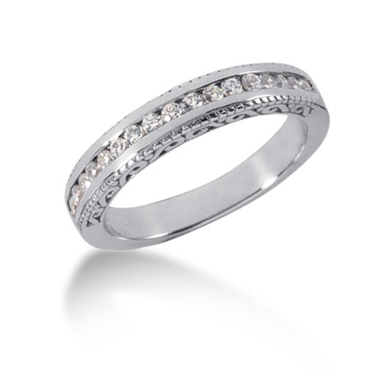 14k White Gold Vintage Style Engraved Diamond Channel Set Wedding Ring Band RCJ Rings  CELESTIA LUXE JEWELLERS