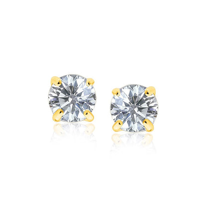 14k Yellow Gold 8.0mm Round CZ Stud Earrings RCJ Earrings  CELESTIA LUXE JEWELLERS