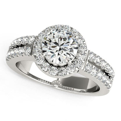 14k White Gold Halo Diamond Engagement Ring With Double Row Band (1 3/8 cttw) RCJ Rings  CELESTIA LUXE JEWELLERS