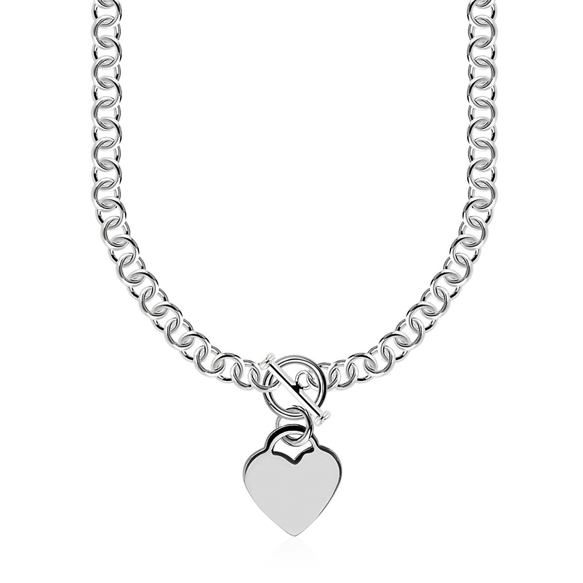 Sterling Silver Rolo Chain  with a Heart Toggle Charm and Rhodium Plating RCJ Necklaces  CELESTIA LUXE JEWELLERS