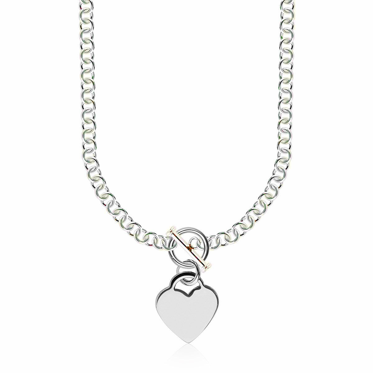 Sterling Silver Rhodium Plated Rolo Chain Necklace with a Heart Toggle Charm RCJ Necklaces  CELESTIA LUXE JEWELLERS