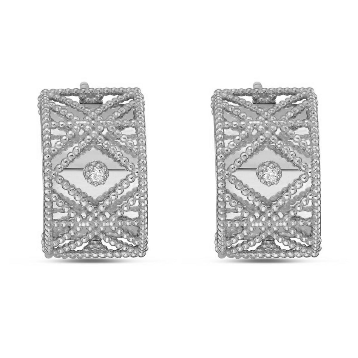 14K White Gold Diamond Vannerie Earrings