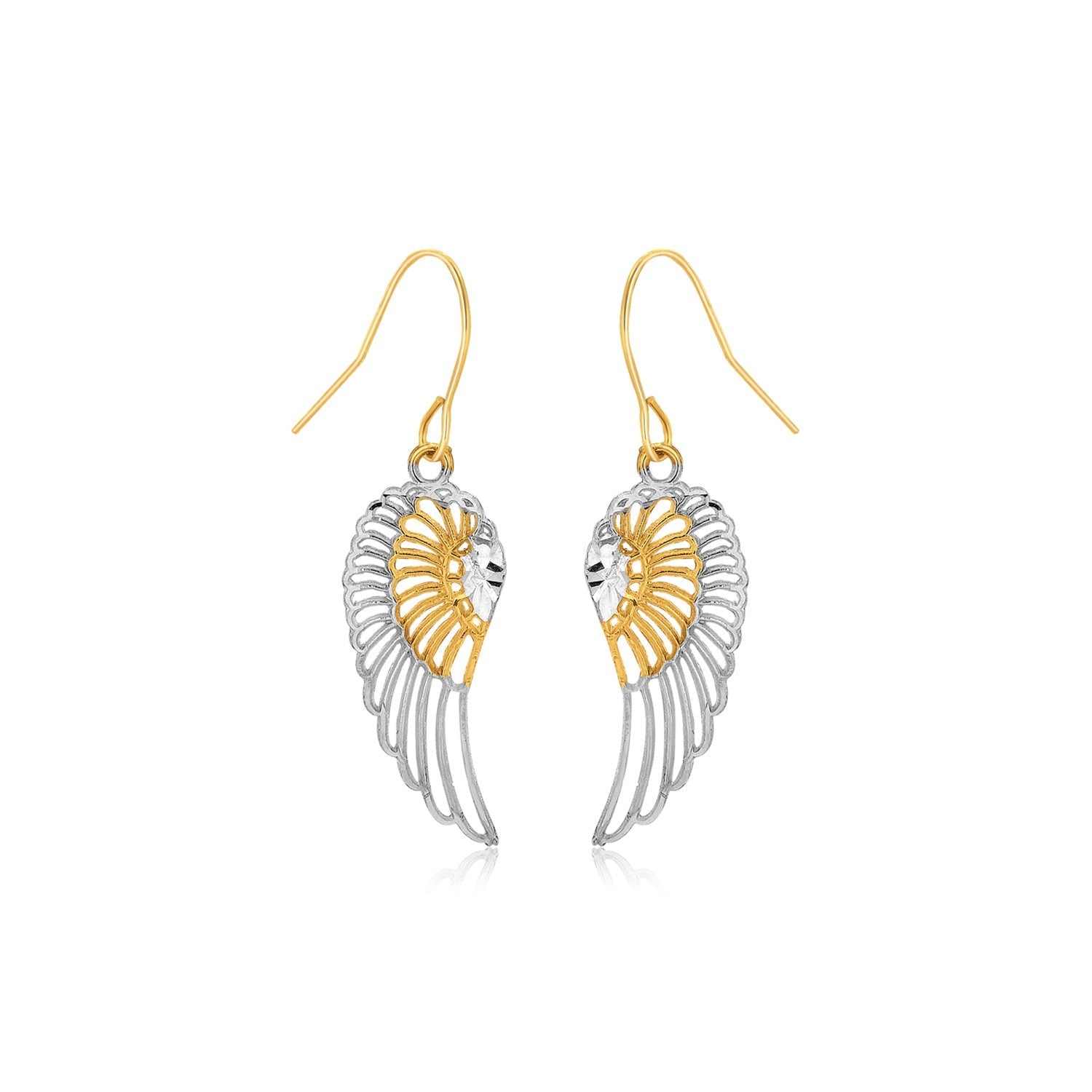 Two-Tone Wing Drop Earrings in 10K Gold RCJ Earrings  CELESTIA LUXE JEWELLERS