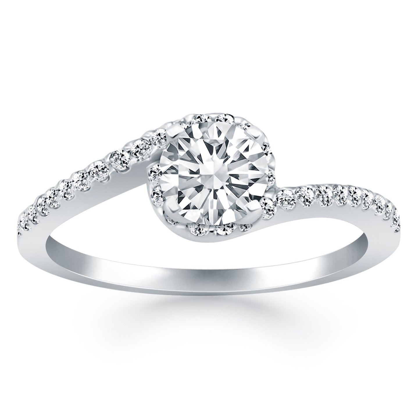 14k White Gold Bypass Swirl Diamond Halo Engagement Ring RCJ Rings  CELESTIA LUXE JEWELLERS