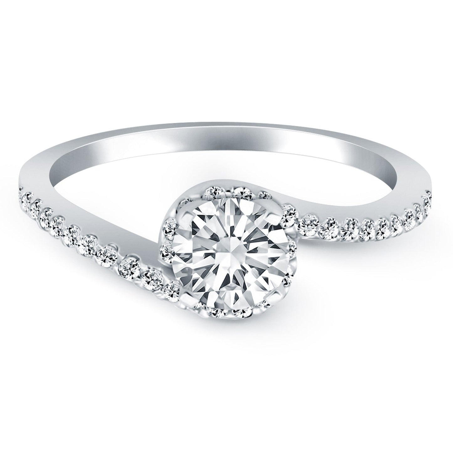 14k White Gold Bypass Swirl Diamond Halo Engagement Ring RCJ Rings  CELESTIA LUXE JEWELLERS
