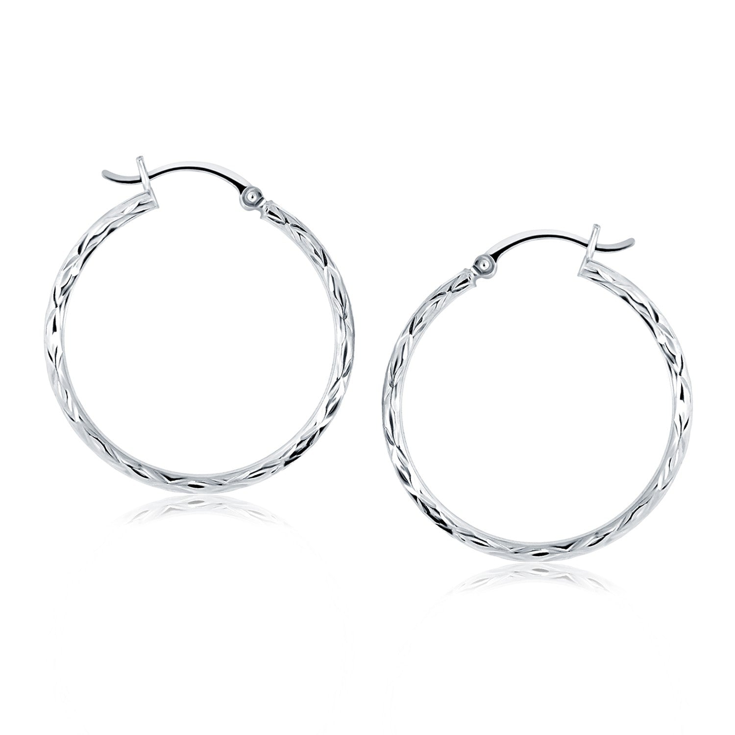 14k White Gold Diamond Cut Hoop Earrings(2x30mm) RCJ Earrings  CELESTIA LUXE JEWELLERS