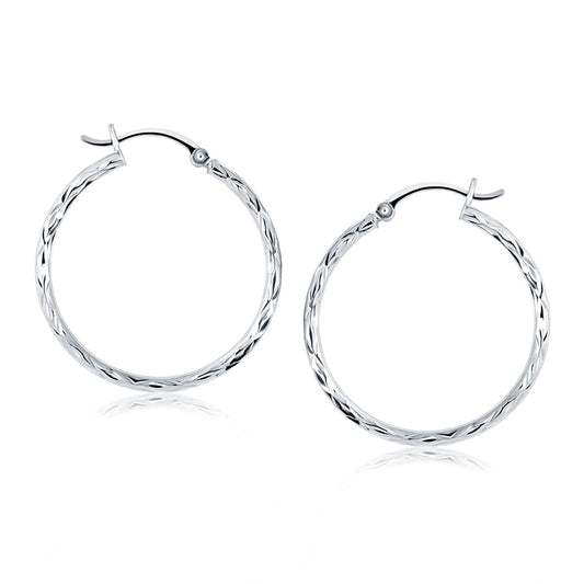 14k White Gold Diamond Cut Hoop Earrings(2x30mm) RCJ Earrings  CELESTIA LUXE JEWELLERS