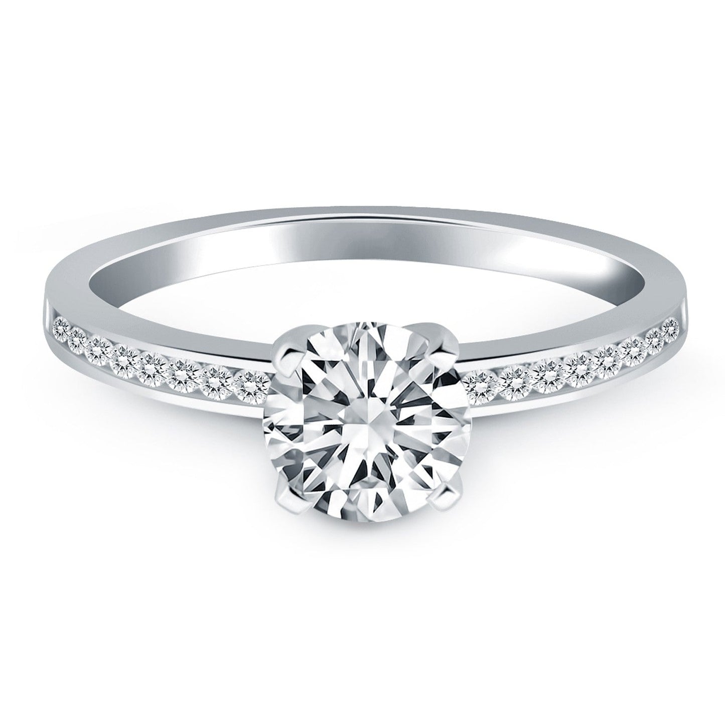 14k White Gold Engagement Ring with Diamond Channel Set Band RCJ Rings  CELESTIA LUXE JEWELLERS