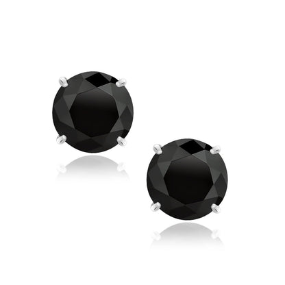 14k White Gold 8.0mm Round Black CZ Stud Earrings RCJ Earrings  CELESTIA LUXE JEWELLERS