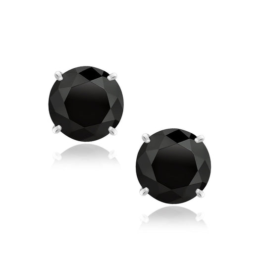 14k White Gold 8.0mm Round Black CZ Stud Earrings RCJ Earrings  CELESTIA LUXE JEWELLERS