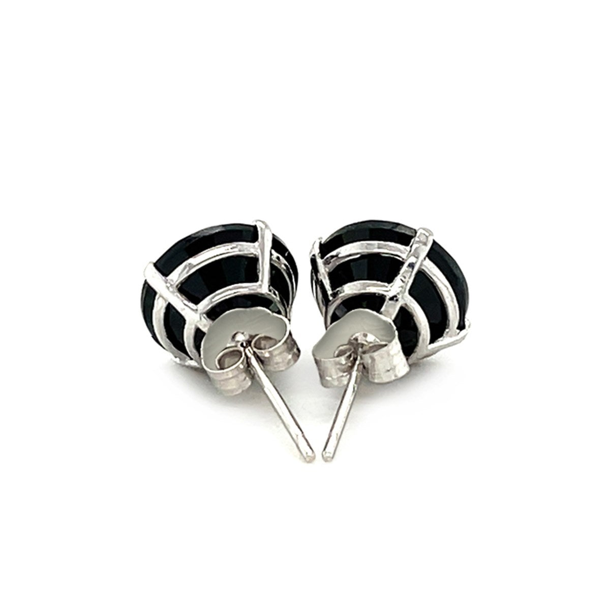 14k White Gold 8.0mm Round Black CZ Stud Earrings RCJ Earrings  CELESTIA LUXE JEWELLERS