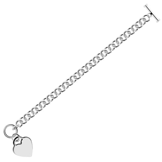 Sterling Silver Rhodium Plated Rolo Style Heart Charmed Chain Bracelet(7.95 mm) RCJ Bracelets  CELESTIA LUXE JEWELLERS
