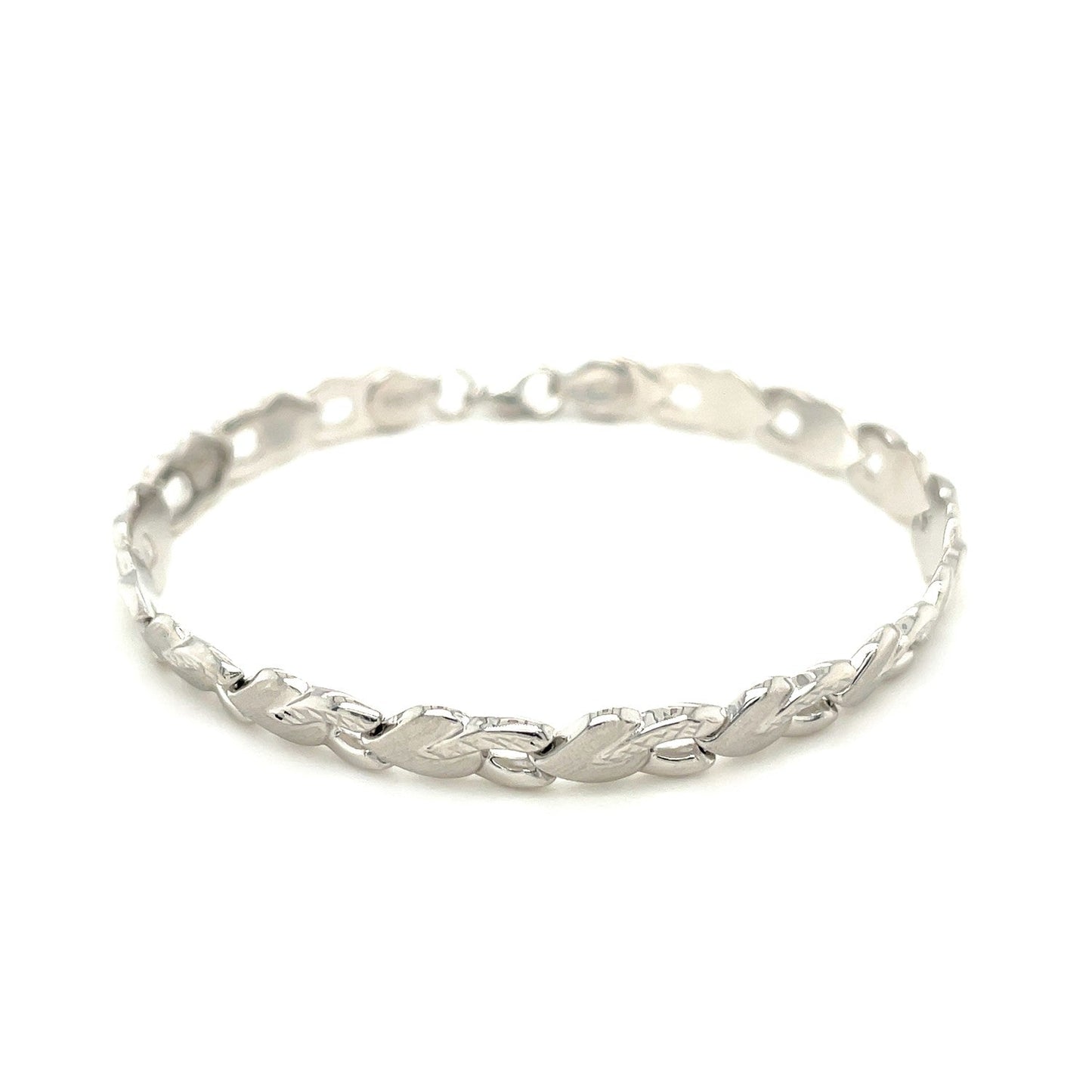 14k White Gold Heart Shape Textured Bracelet (6.35 mm) RCJ Bracelets  CELESTIA LUXE JEWELLERS