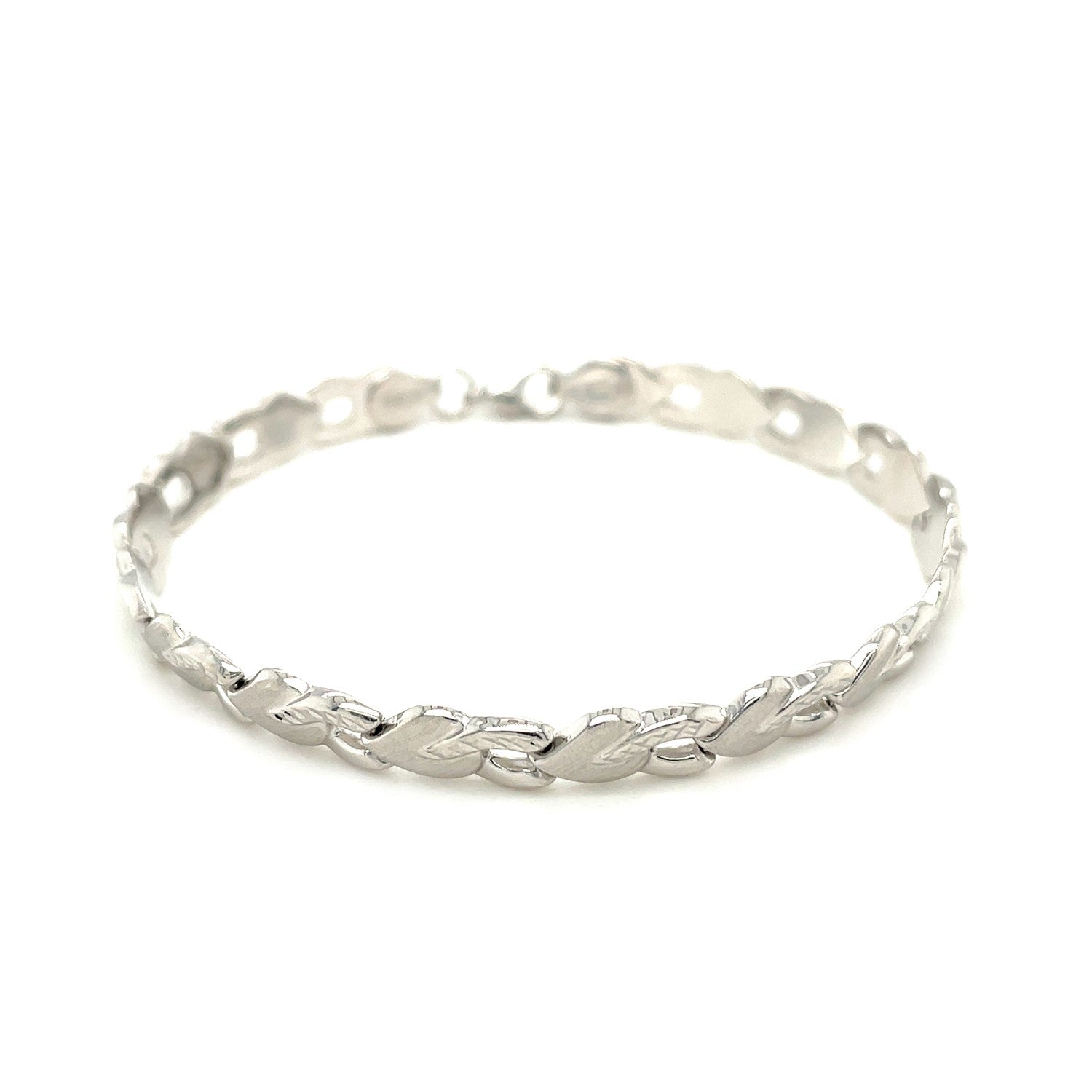 14k White Gold Heart Shape Textured Bracelet (6.35 mm) RCJ Bracelets  CELESTIA LUXE JEWELLERS