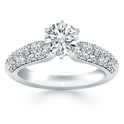14k White Gold Triple Row Pave Diamond Engagement Ring RCJ Rings  CELESTIA LUXE JEWELLERS