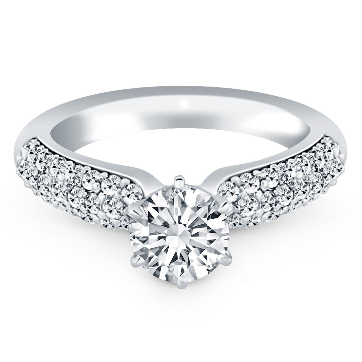 14k White Gold Triple Row Pave Diamond Engagement Ring RCJ Rings  CELESTIA LUXE JEWELLERS
