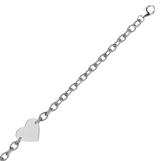 Sterling Silver Rhodium Plated Chain Bracelet with a Flat Heart Station(5.00 mm) RCJ Bracelets  CELESTIA LUXE JEWELLERS