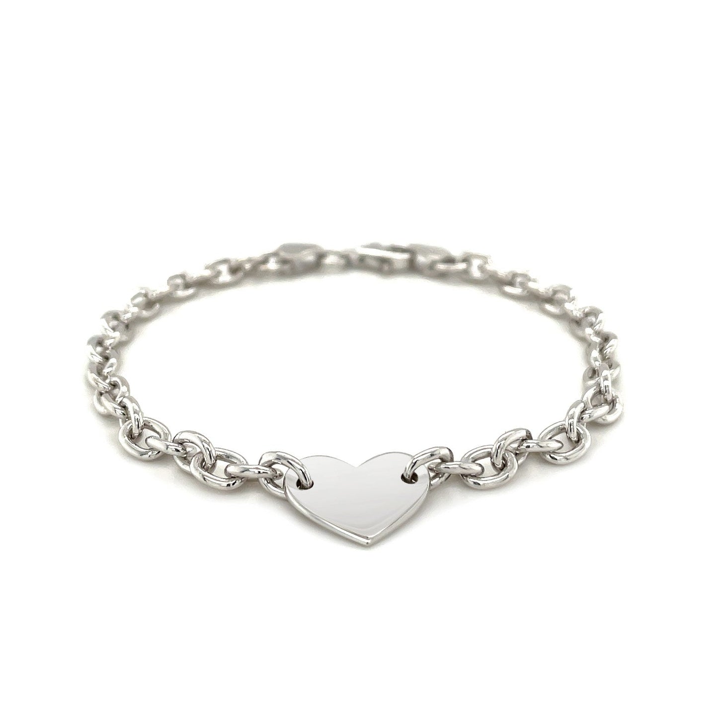 Sterling Silver Rhodium Plated Chain Bracelet with a Flat Heart Station(5.00 mm) RCJ Bracelets  CELESTIA LUXE JEWELLERS