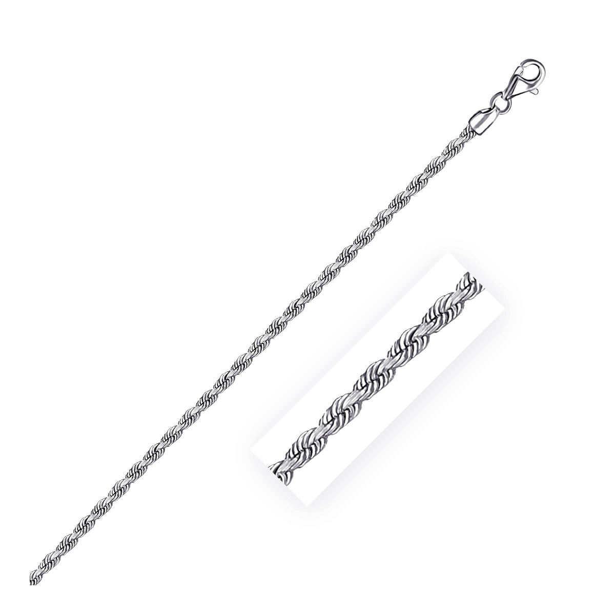 14k White Gold Solid Diamond Cut Rope Chain