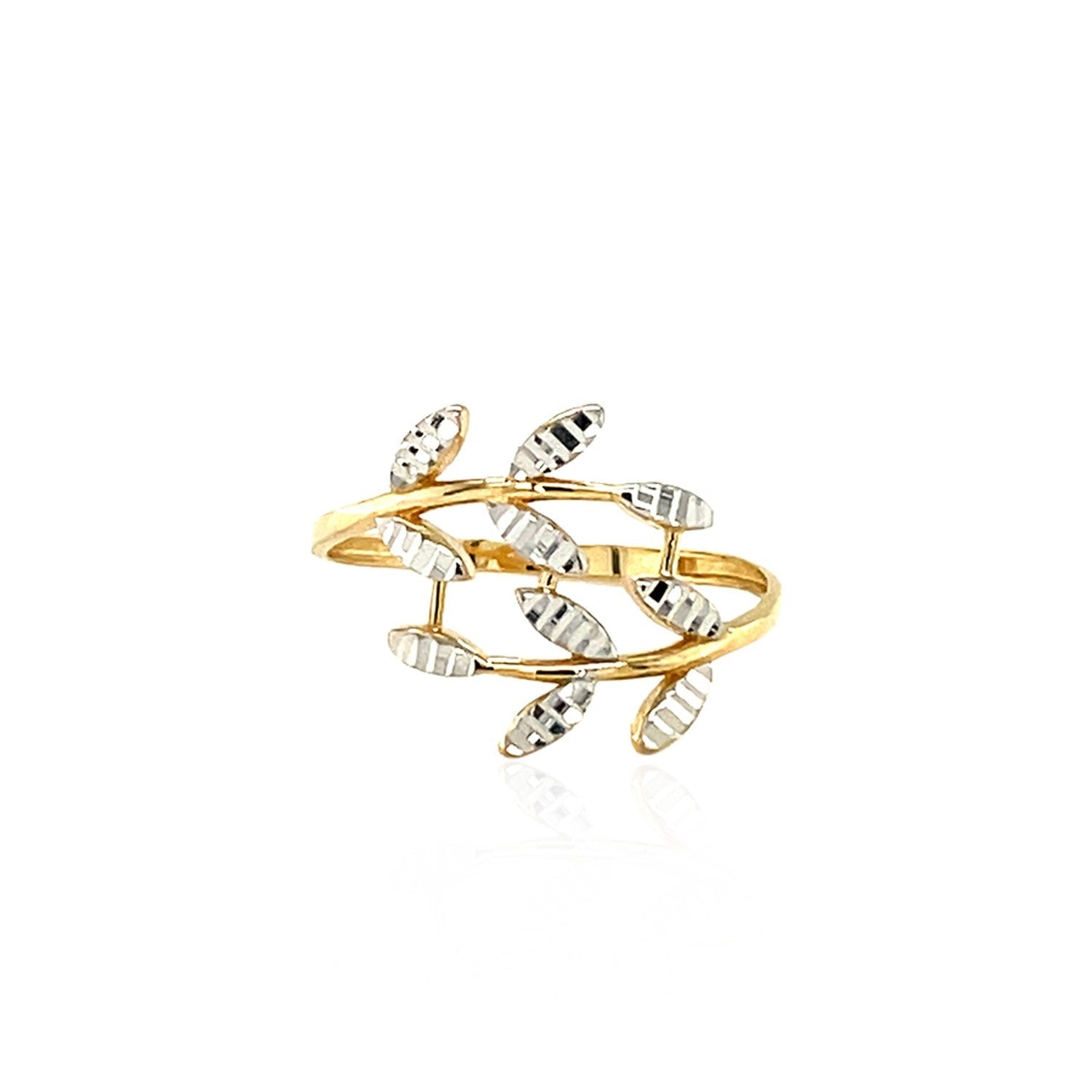 14k Two Tone Gold Crossover Ring with Textured Leaves(1.50 mm) RCJ Rings  CELESTIA LUXE JEWELLERS