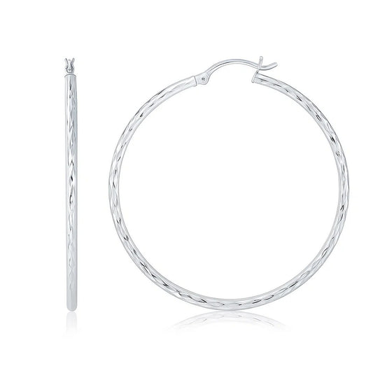 14k White Gold Diamond Cut Hoop Earrings — CELESTIALUXEJEWELLERS