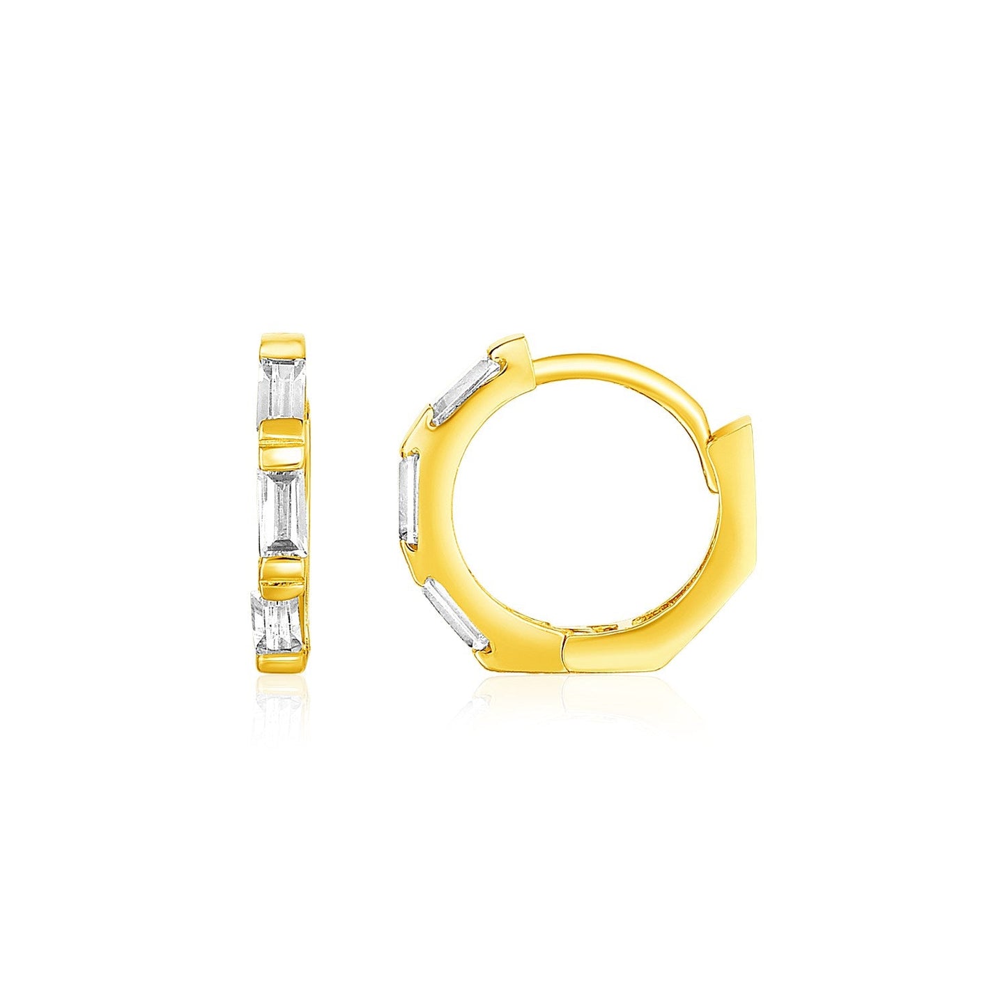 14k Yellow Gold Petite Octagonal Hoop Earrings with Cubic Zirconias RCJ Earrings  CELESTIA LUXE JEWELLERS