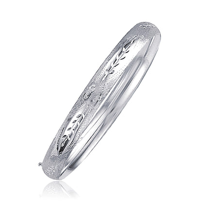 Classic Floral Carved Bangle in 14k White Gold
