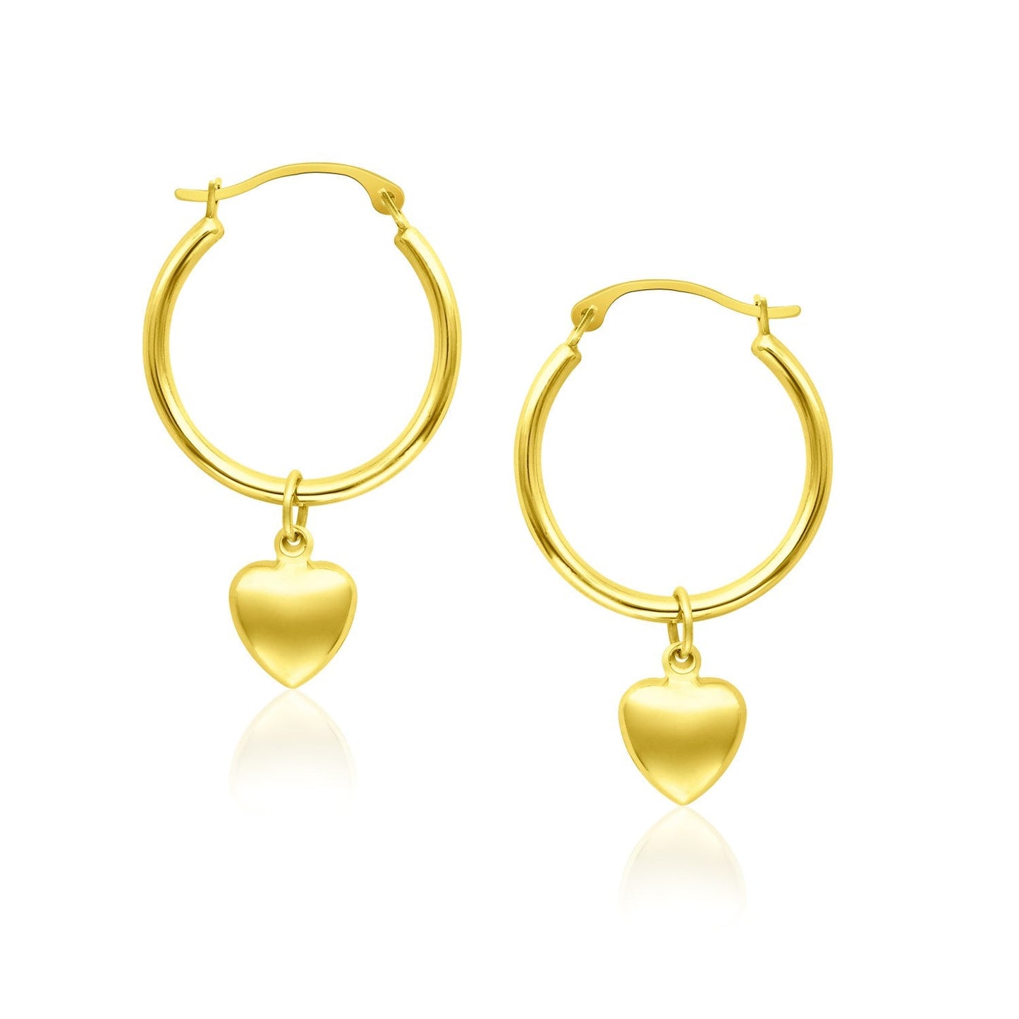 14k Yellow Gold Hoop Earrings with Dangling Puffed Heart RCJ Earrings  CELESTIA LUXE JEWELLERS