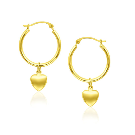 14k Yellow Gold Hoop Earrings with Dangling Puffed Heart RCJ Earrings  CELESTIA LUXE JEWELLERS