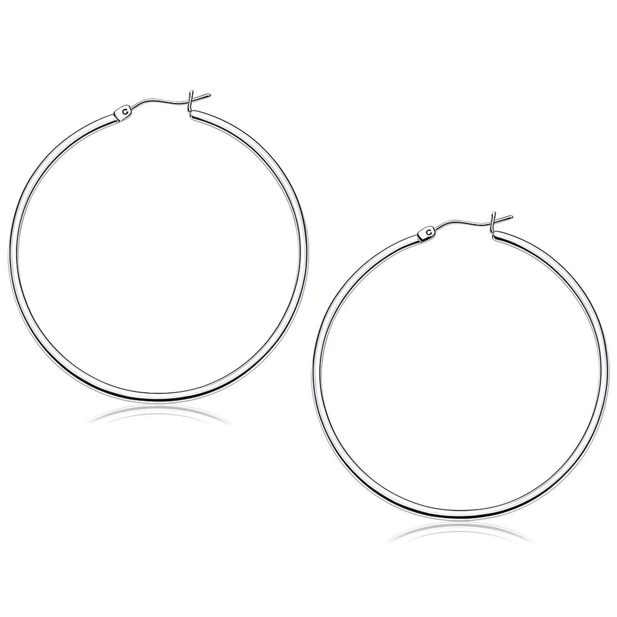 14k White Gold Polished Hoop Earrings