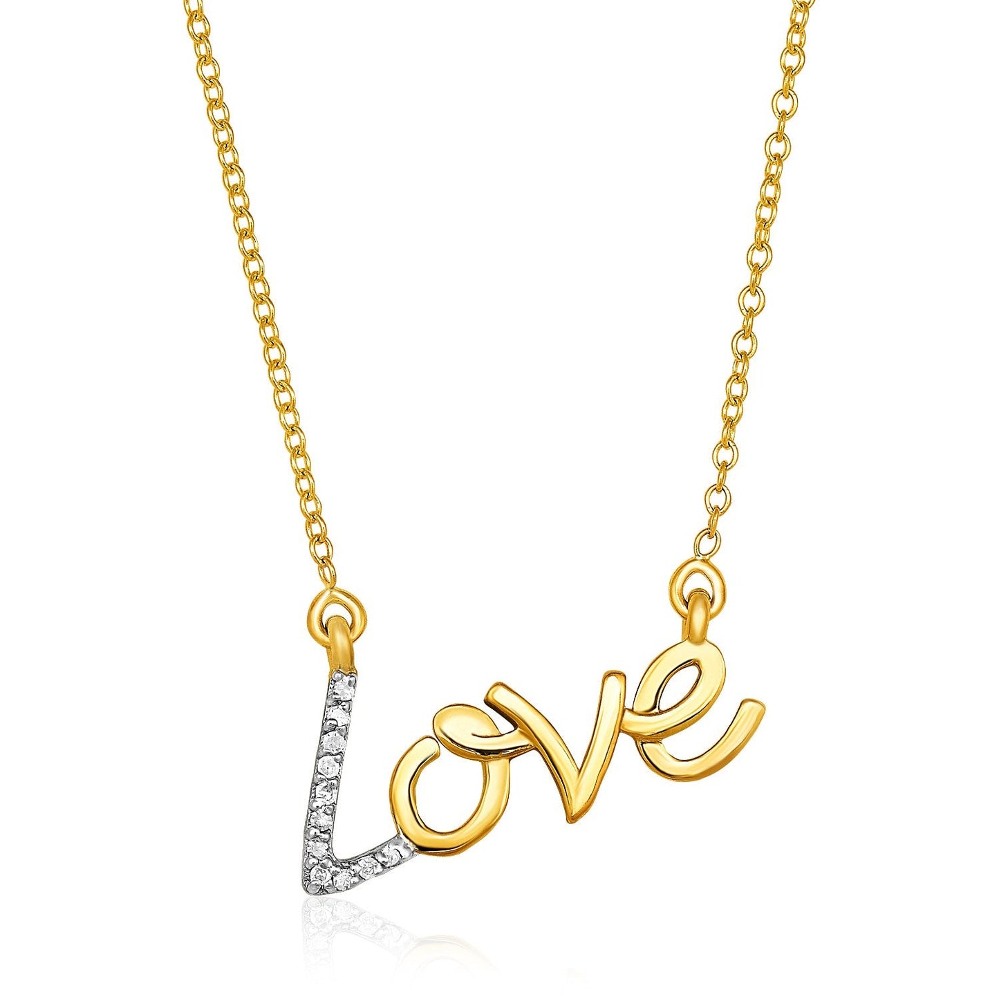 14k Yellow Gold 18 inch Necklace with Gold and Diamond Love Symbol RCJ Necklaces  CELESTIA LUXE JEWELLERS