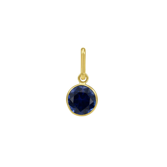 CELESTIALUXEJEWELLERS — 14K Yellow Gold Round Blue Sapphire Charm Pendant