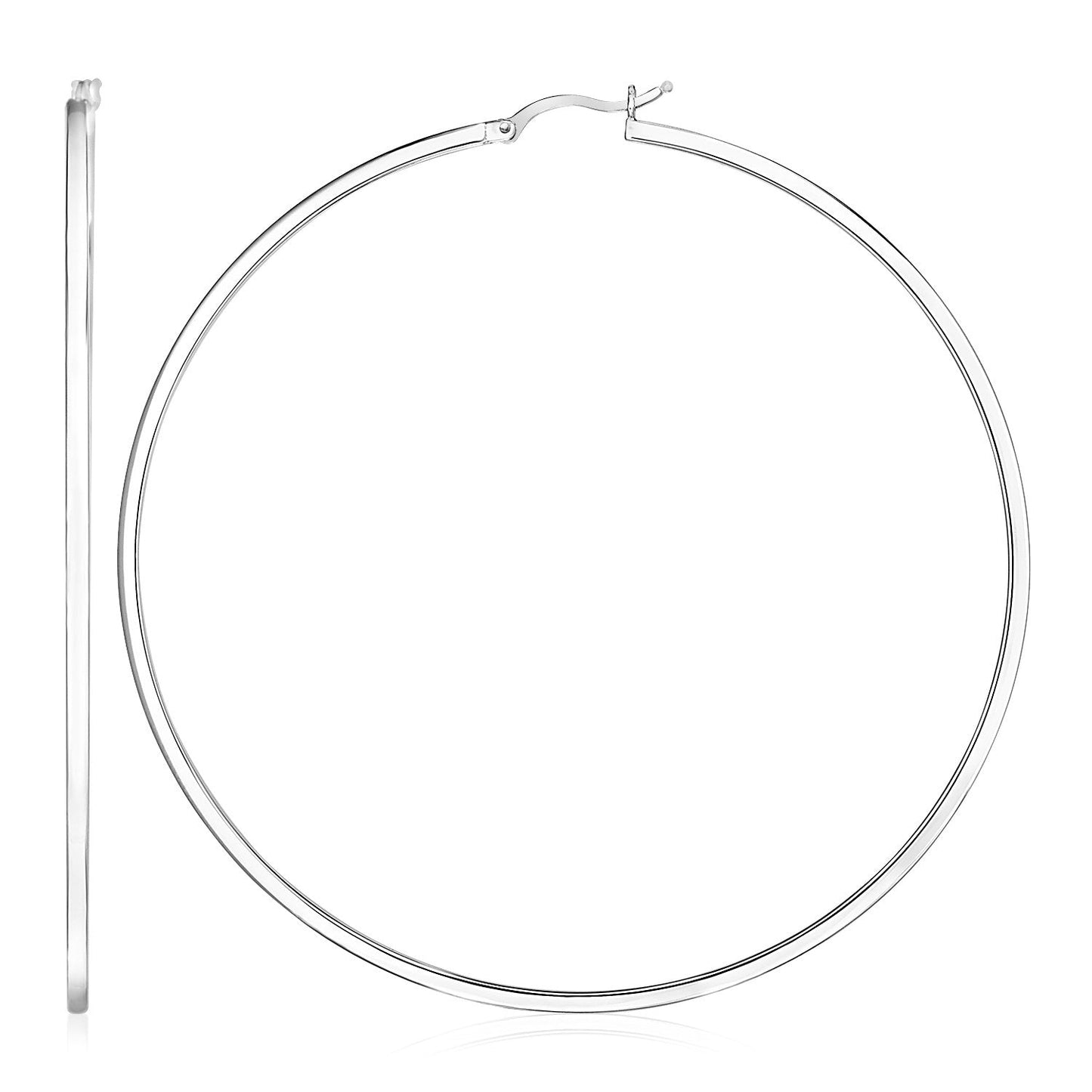 Sterling Silver Large Rectangular Profile Polished Hoop Earrings(75mm) RCJ Earrings  CELESTIA LUXE JEWELLERS
